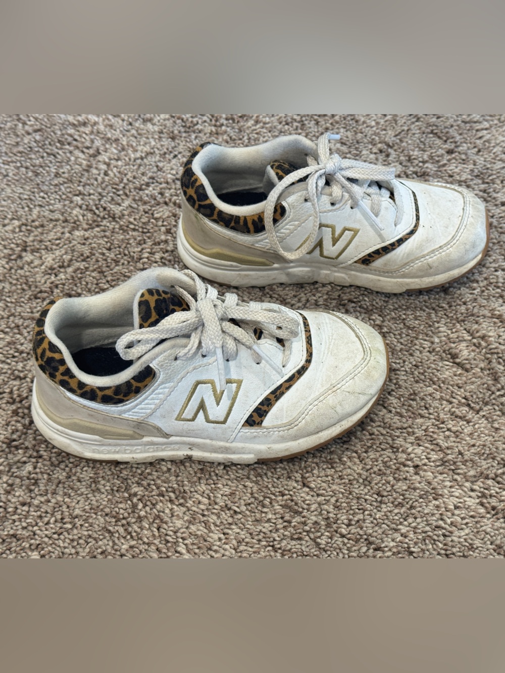 New Balance Kids White Sneakers with Leopard Trim